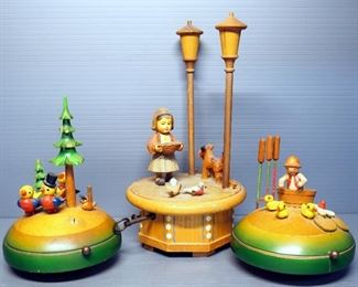 Wood Music Boxes, Qty 3, 1 Is Anri And Plays I Could Have Danced All Night, The Other 2 Are Swiss Music Boxes And May Need Repair