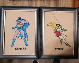 Batman and Robin embroidered pictures from the 1960s 