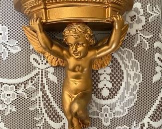 STUNNING gold leafed Cherub wall shelf