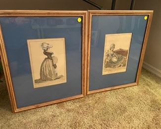 French Pair of prints in custom frame 