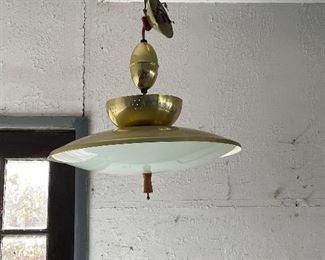 Mid-century brass pull-down saucer light fixture