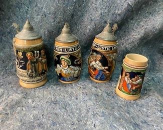 Bavarian Oktoberfest Steins with Pewter Lids