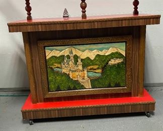 Hand Built Wooden Bar With Neuschwanstein Castle Carving