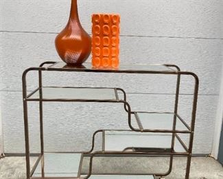 Mirrored Bar Cart and Orange Glassware