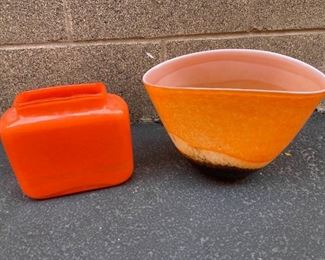 Orange Blown Glass Vases