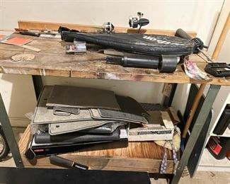 Work bench and car mats.
