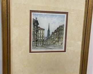 Vintage gold framed European engraving.