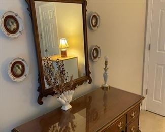 Queen Anne Lowboy chest with matching mirror.