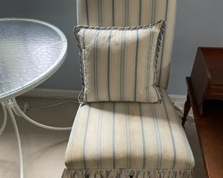Striped side chair.