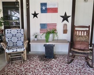 Nice rocker and wicker glider along with some Texas Decor