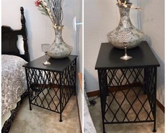 Metal base and wood top side table