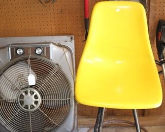 Vintage Window Metal Fan. Reverse speeds.          
      Vintage Mis Century Shell Chair.
