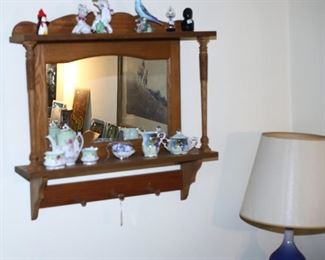 Vintage Wood 2 shelve Mirror with pegs