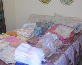 Lot of Bundled sheets, and towels . Full size bed and mattress.