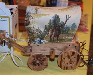 Vintage lamps - This one a Covered Wagon with Deer motif.