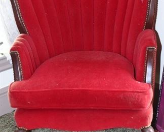 Vintage Red Velvet Wing-Back Chair.
