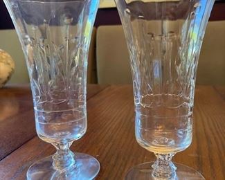 Pair of cut crystal footed goblets