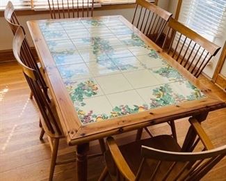 Nicola Fasano Italian Tile Top Table & 6 Ethan Allen Windsor Chairs