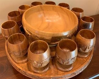 	#84	wood carved cup and bowl set 	 $75.00 		
