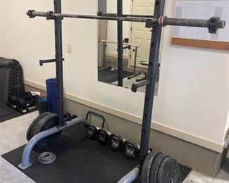 Squat rack and weights 