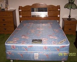 Full/Queen  size bed, high boy dresser, night stand and panel lamp