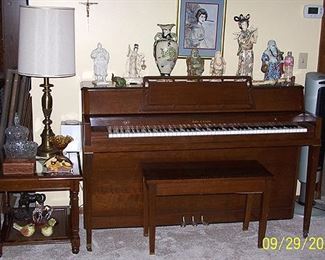 Kohler & Campbe spinet piano, oriental items, floor fan, lamp table