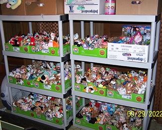 Beanie babies, small and large, Coca Cola beanies