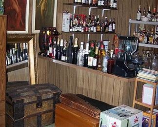 Leo Jansen nudes, large decorative gold wall mirror, arch top trunk, violin cases, toy chest, NIB Bissell steamer