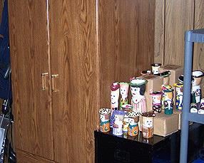 Wardrobe, metal file cabinet, Sony stereo