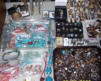 Sample of jewelry including watches, rings, turquoise, etc....