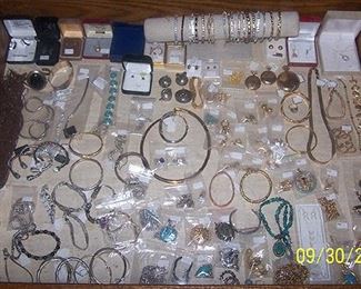 Sample of estate jewelry including gold and sterling.  