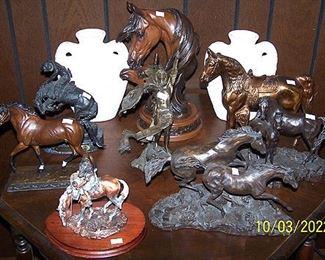 Carved wood horses, bronze horses, etc...
