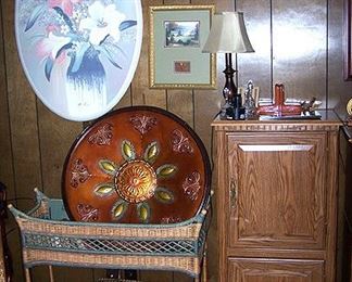 Wicker planter, storage cabinet, large charger