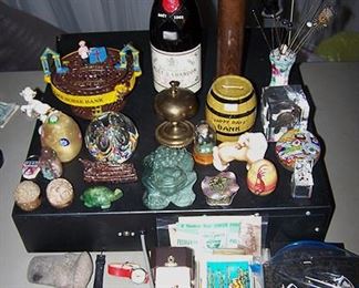Paperweights, hatpins and holder, banks, tarot cards, Mickey Mouse watches, etc...