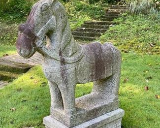Pair of Large Ming Dynasty Garden Chinese Stone Carved Horses