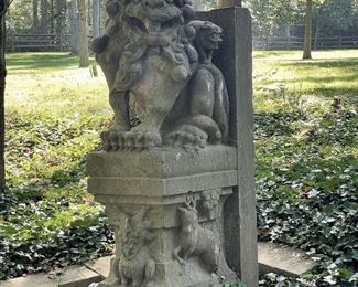 Pair of Large Garden Chinese Carved Stone Fu Dogs