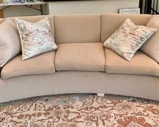 Custom Cream Upholstered Curved Sofa