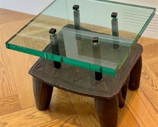 Carved African Stool Converted to Side Table