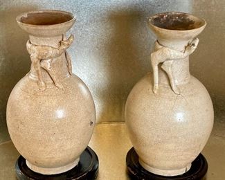 Pair of Chinese Crackled Glazed Porcelain Vases