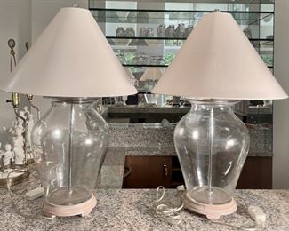 Pair of Contemporary Clear Glass Jar Vase Lamps
