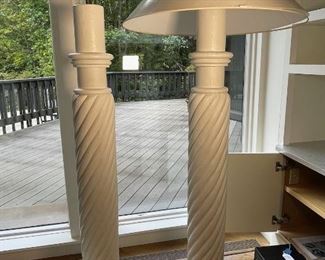 Pair of Twisted Wood and Ceramic Floor Lamps