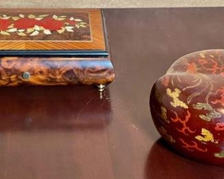 Reuge Inlaid Music Box & 18th C  Chinese Peach Wedding Box