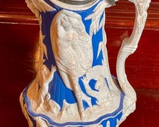 English Blue & White Pottery Pitcher