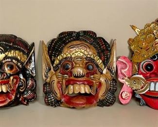 3 Indonesian Carved & Painted Masks