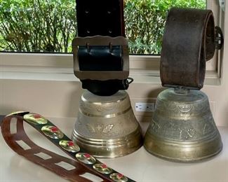 2 Large Brass Cow Bells & Horse Brasses & Tack