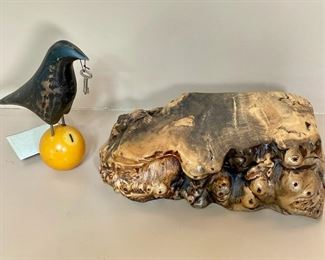 Folk Art Raven on Cue Ball & Burlwood Puzzle Box