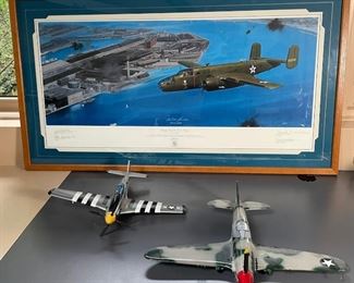 Craig Kodera Print "30 Seconds over Tokyo" & 2 WWll Model Airplanes