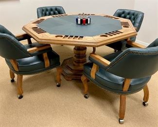 Oak Poker Table & Chairs