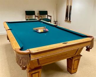 AMF Oak & Leather Pocket Pool Table and Accessories