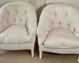 Attributed Donghia Pair of Bergere Style Upholstered Arm Chairs